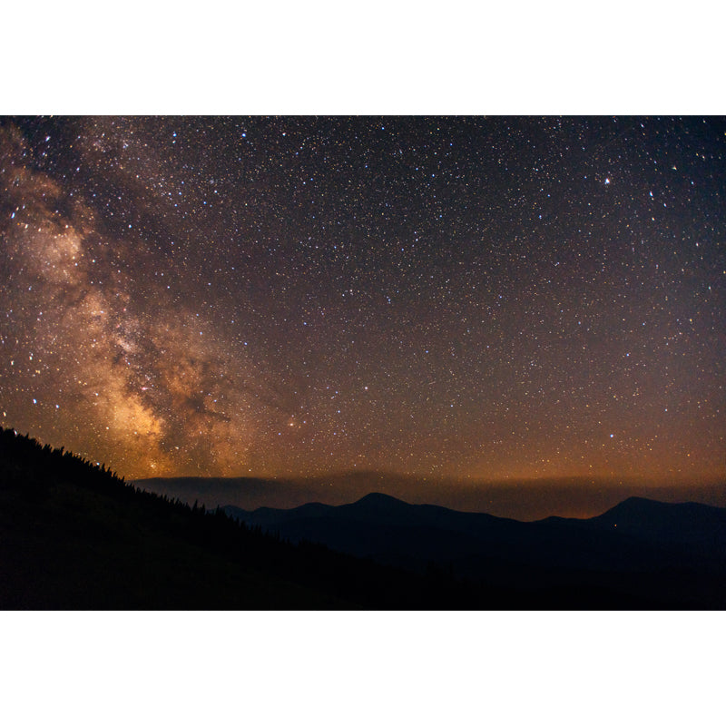 Whole Night Mountain Stargazing Mural Bedroom Starry Sky Wall Covering in Yellow-Black, Size Optional