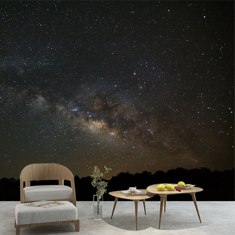 Galaxy View from Mountain Mural Modern Waterproof Home Wall Art, Custom-Made, Dark Grey-Black