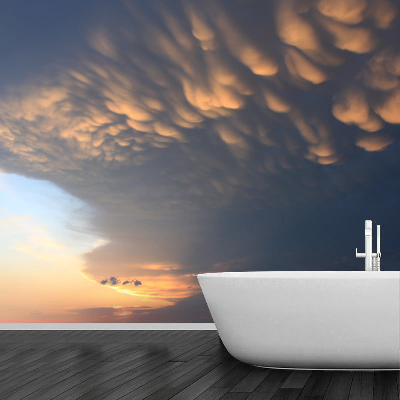 Giant Cloud Patterned Wall Mural Decal for Bedroom, Blue-Yellow, Customized Size