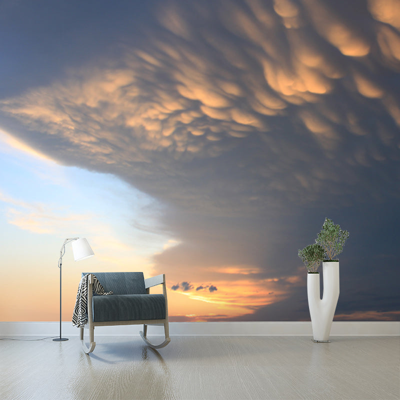 Giant Cloud Patterned Wall Mural Decal for Bedroom, Blue-Yellow, Customized Size