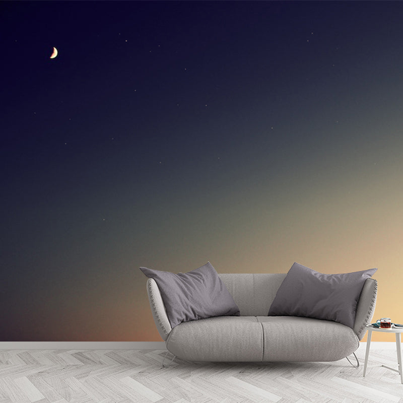 Photography Sky at Dusk Mural for Living Room, Blue and Yellow, Custom Size Available