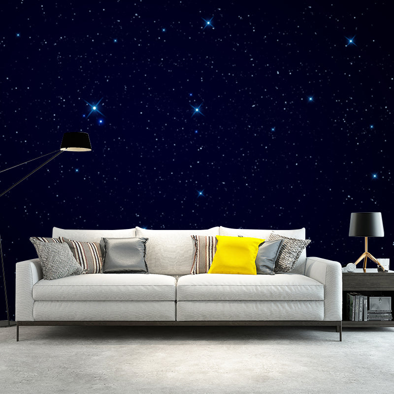 Whole Glittering Star Wall Mural Modern Resplendent Night Sky Wall Covering in Black