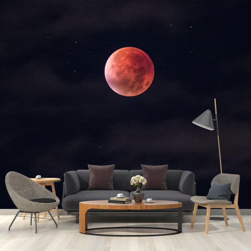 Photography Blood Moon Wall Mural for Bedroom, Black and Red, Personalized Size Available