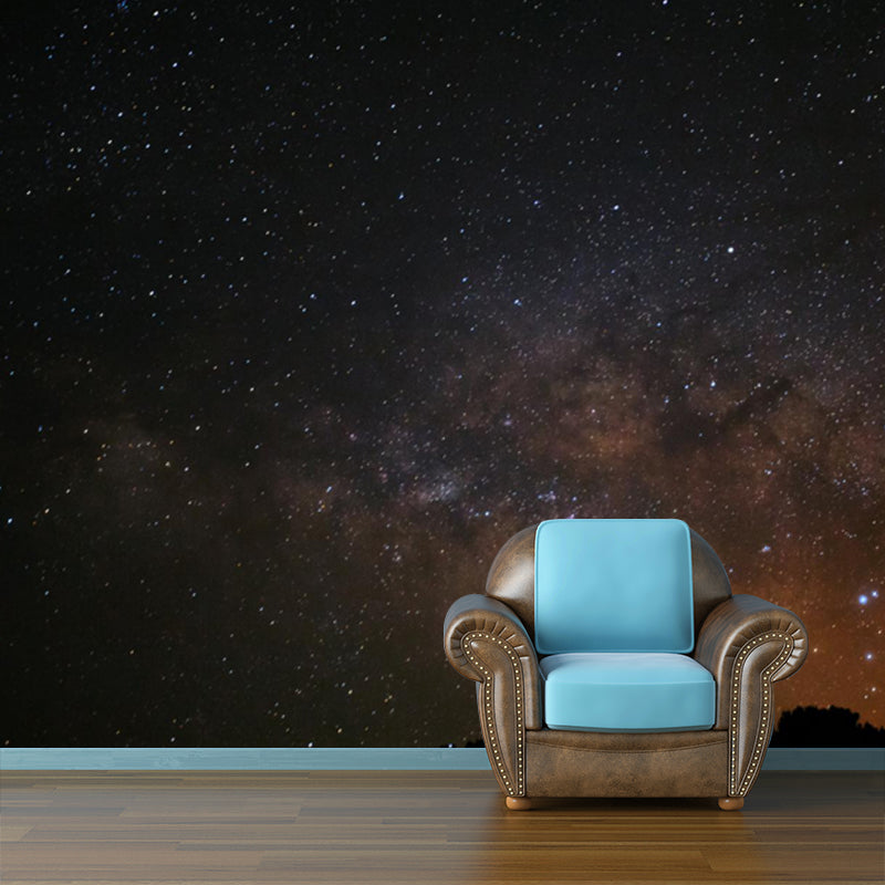 Photography Milky Way Wall Mural Washable Modern Bedroom Wall Covering in Dark Grey-Yellow