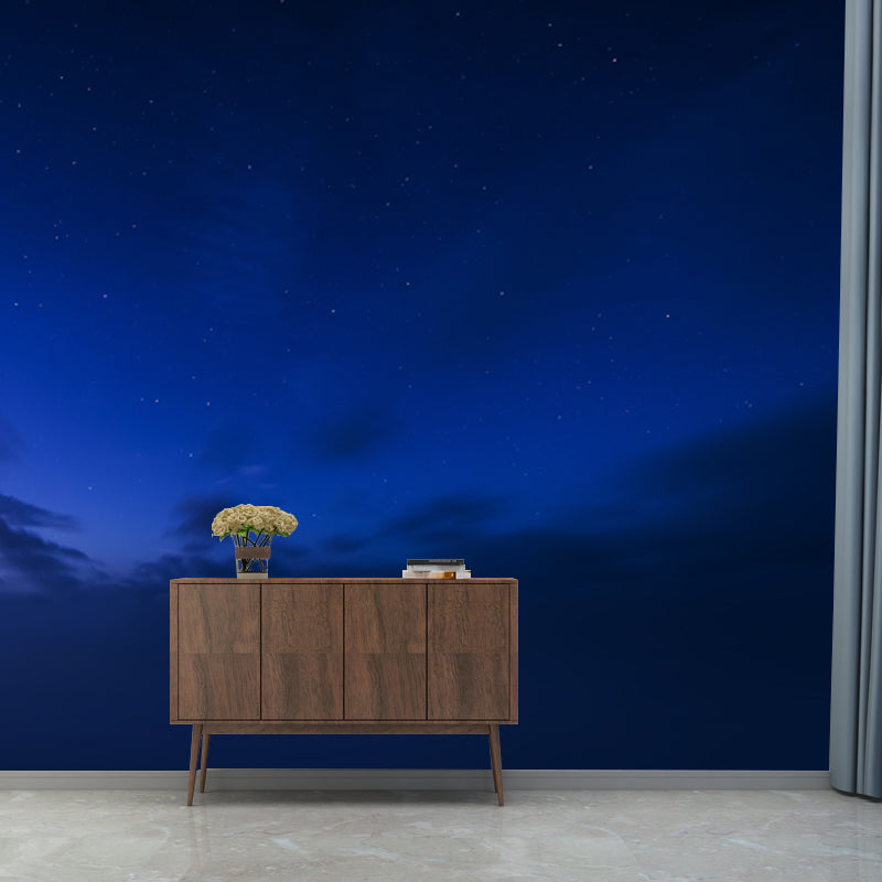 Star Sky Mural Wallpaper Blue-Black Modern Wall Covering for Living Room, Moisture Resistant