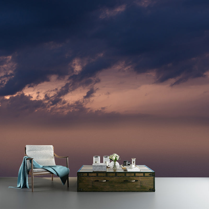 Whole Contemporary Wall Mural Dark Grey-Yellow Nightfall Sunshine Through Cloud Wall Art, Optional Size