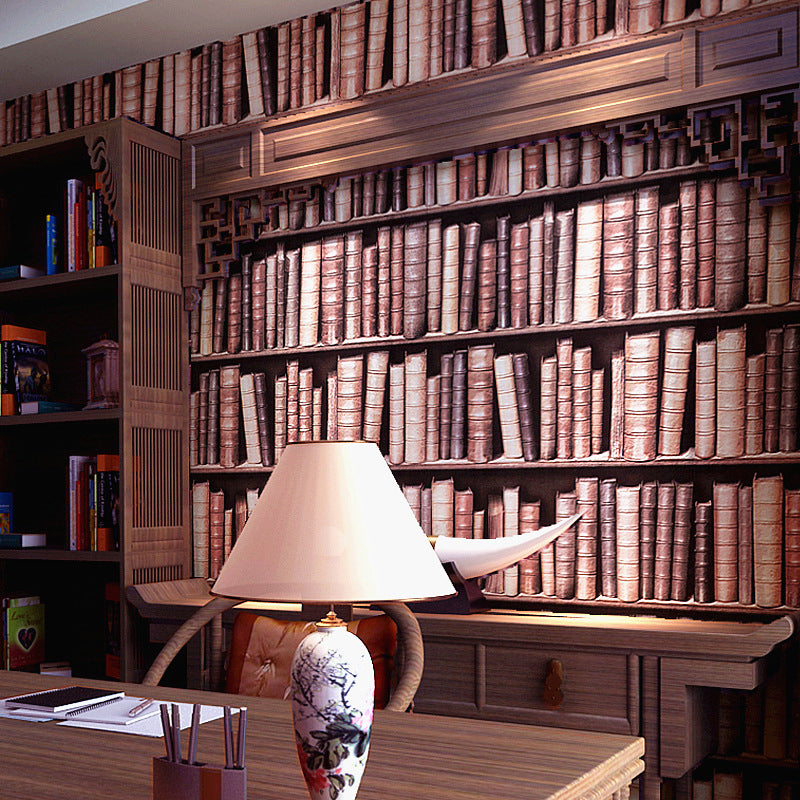 3D Bookstore and Stacked Books Decorative Non-Pasted Wallpaper, 57.1 sq ft.