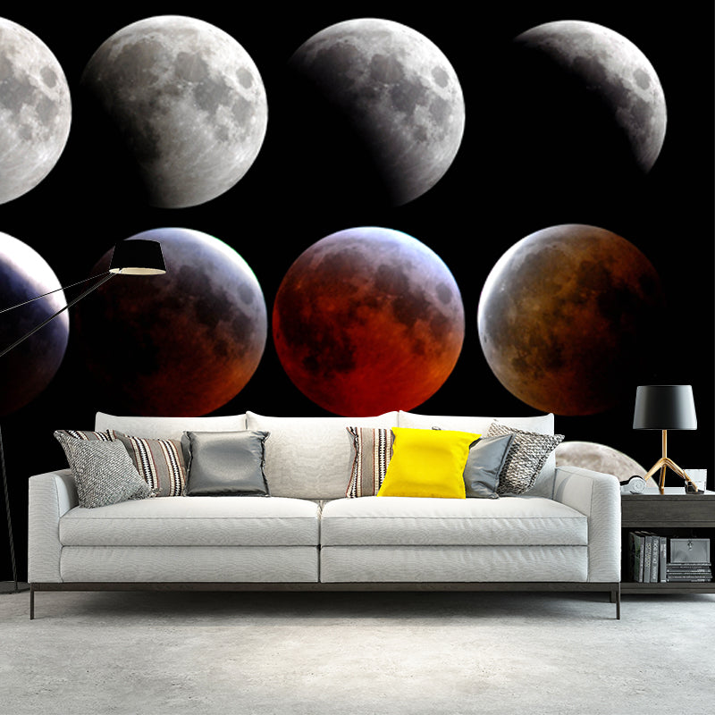 Photography Lunar Eclipse Wall Mural for Kids Bedroom, Grey-Red, Custom Size Available