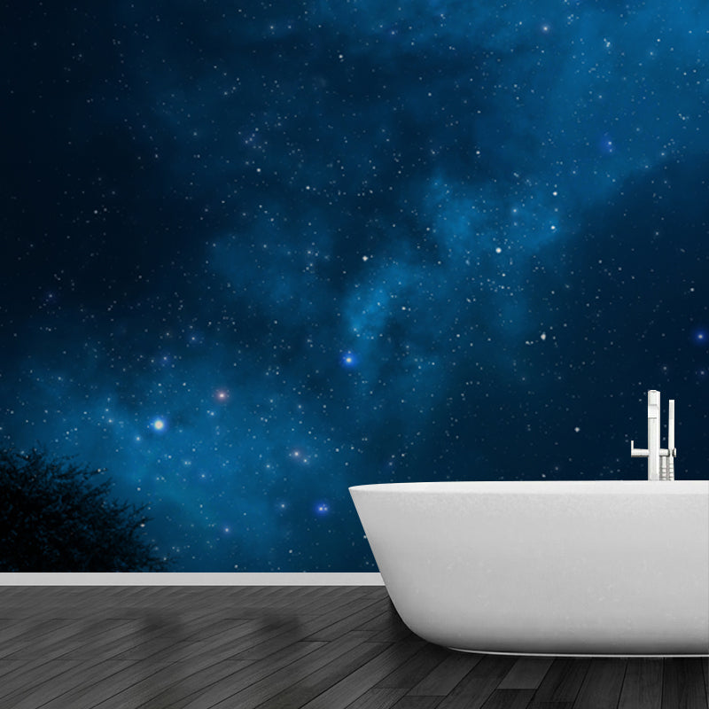 Beautiful Stars and Cloud Mural Wallpaper for Ceiling, Sky Blue-Black, Made to Measure