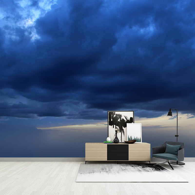 Blue Cloudy Sky Wallpaper Mural Washable Modern Bedroom Wall Art, Custom Printed