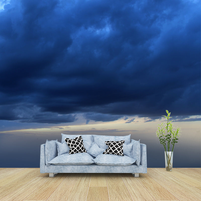 Blue Cloudy Sky Wallpaper Mural Washable Modern Bedroom Wall Art, Custom Printed