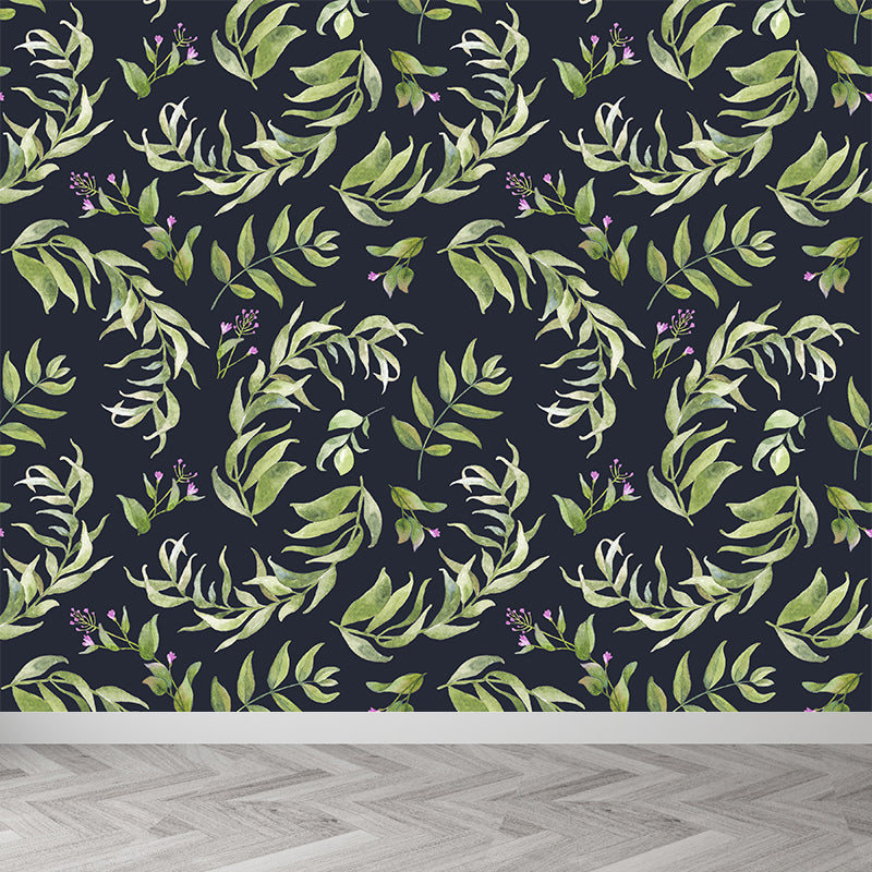 Contemporary Girls Mural Wallpaper Floral Design Light Color Wall Covering, Custom