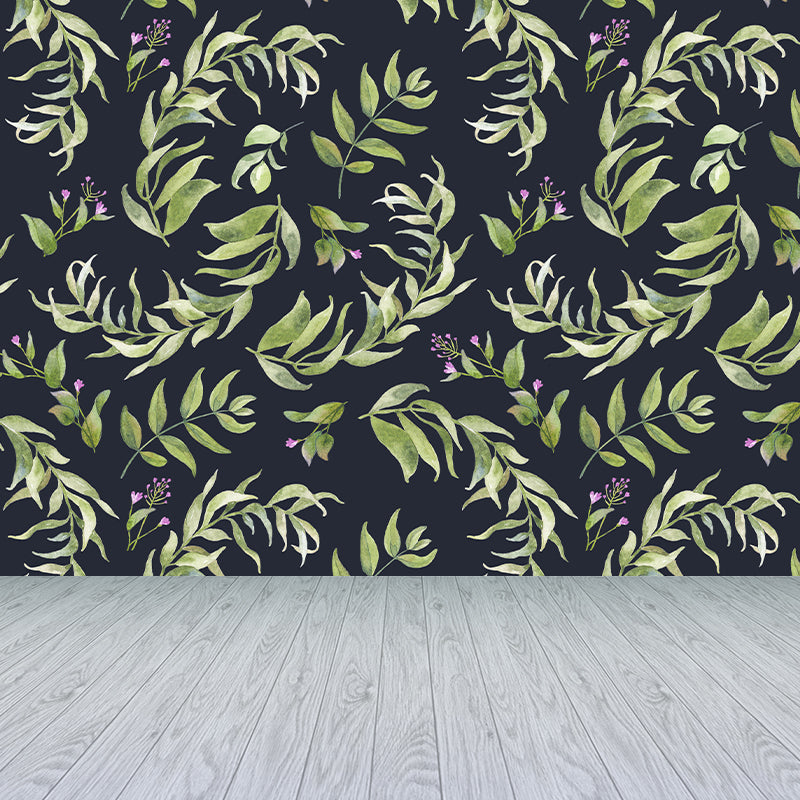 Contemporary Girls Mural Wallpaper Floral Design Light Color Wall Covering, Custom