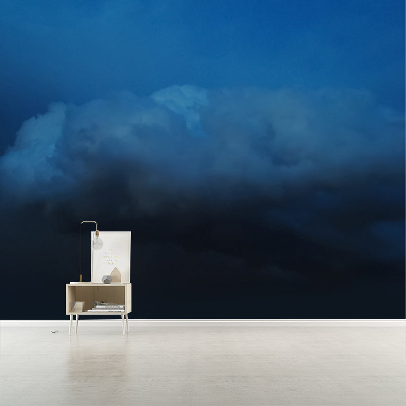 Night Sky Cloud Mural Wallpaper Blue Contemporary Wall Art for Bedroom, Custom Size