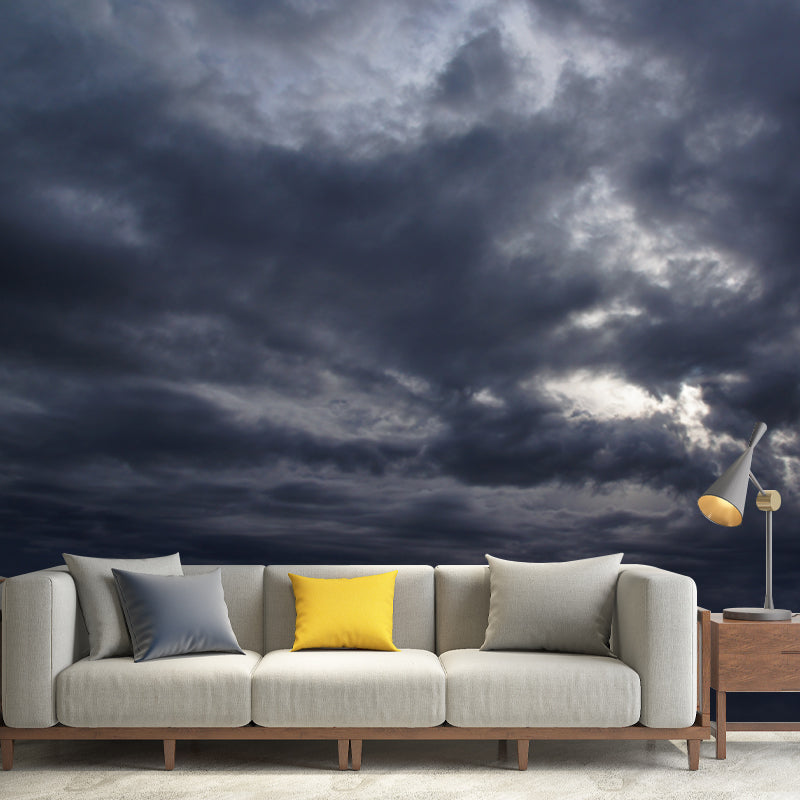 Grey Storm Clouds Wall Mural Decal Moisture Resistant Wall Covering for Accent Wall