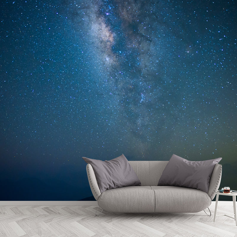 Modernist Milky Way Mural Wallpaper Blue Mountain Peak Night Wall Art for Ceiling