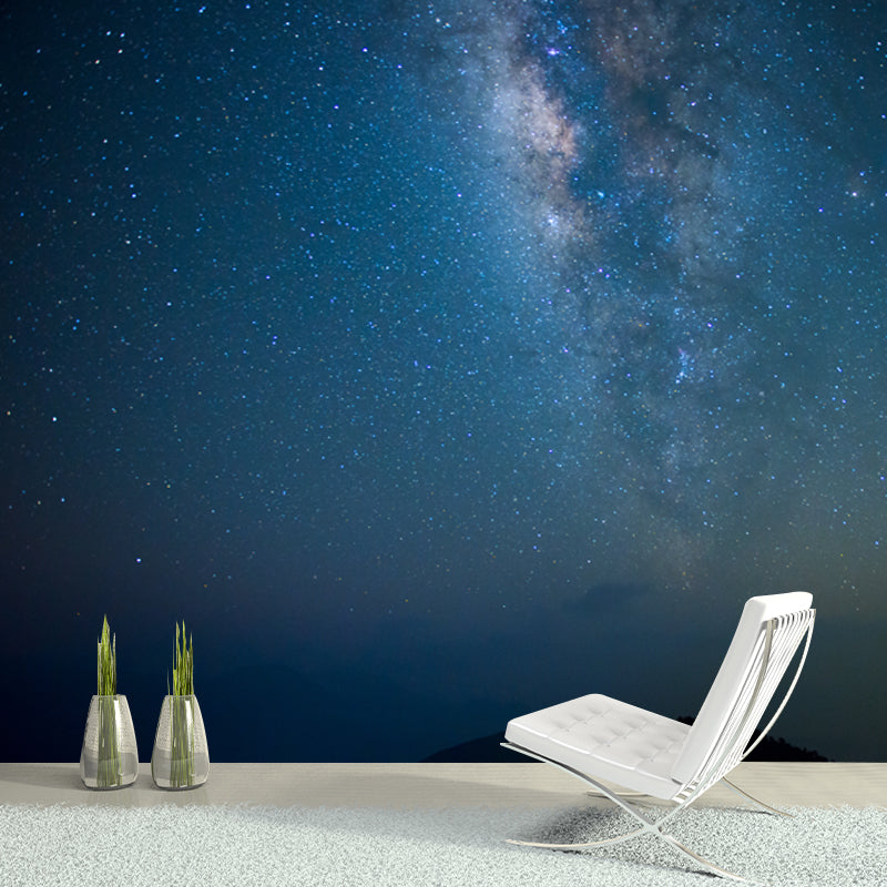Modernist Milky Way Mural Wallpaper Blue Mountain Peak Night Wall Art for Ceiling