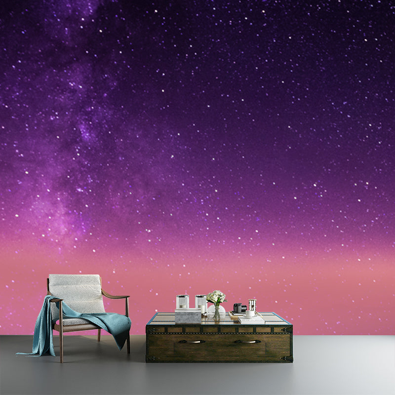Modernist Stars Wallpaper Mural for Ceiling Custom Size Wall Art in Orange-Purple