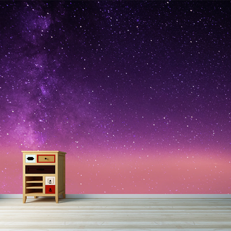 Modernist Stars Wallpaper Mural for Ceiling Custom Size Wall Art in Orange-Purple