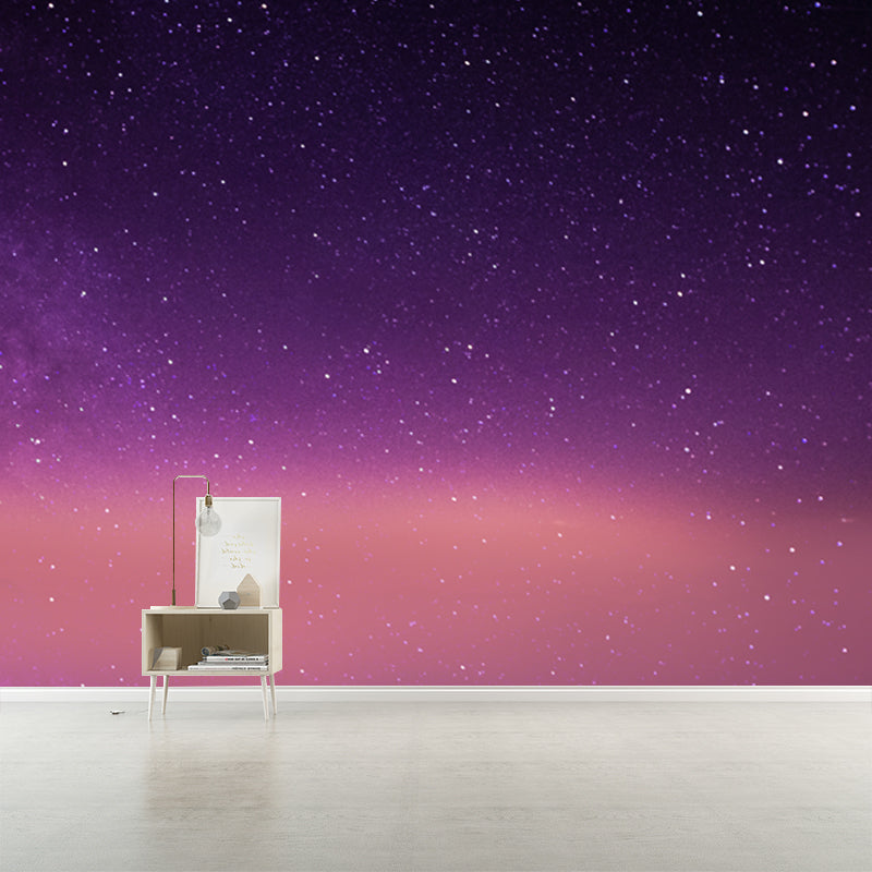 Modernist Stars Wallpaper Mural for Ceiling Custom Size Wall Art in Orange-Purple