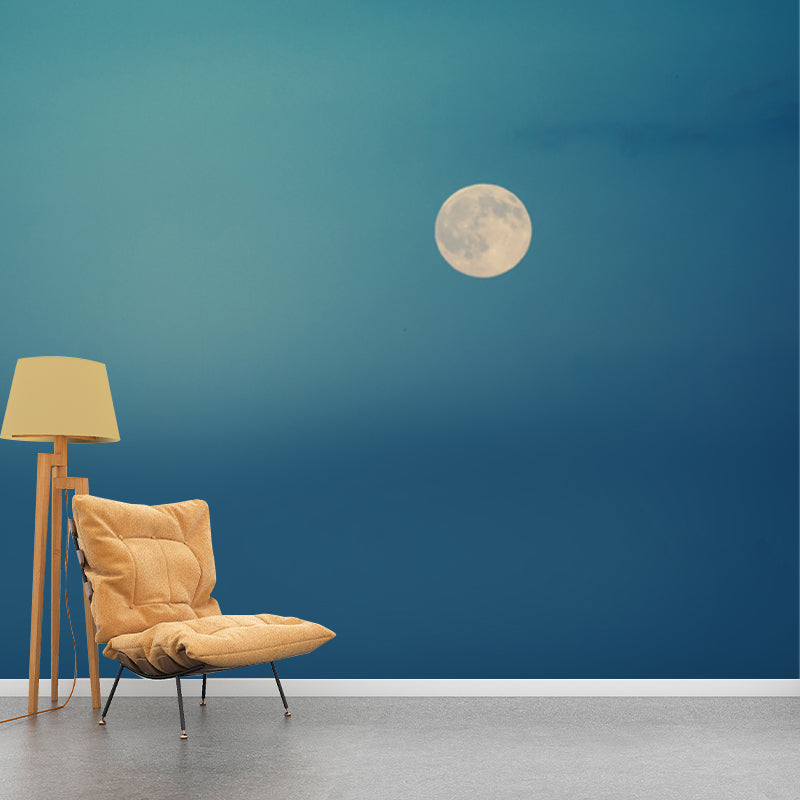 Whole Modern Wall Mural Blue Sky and Full Moon Wall Covering, Custom Size Available