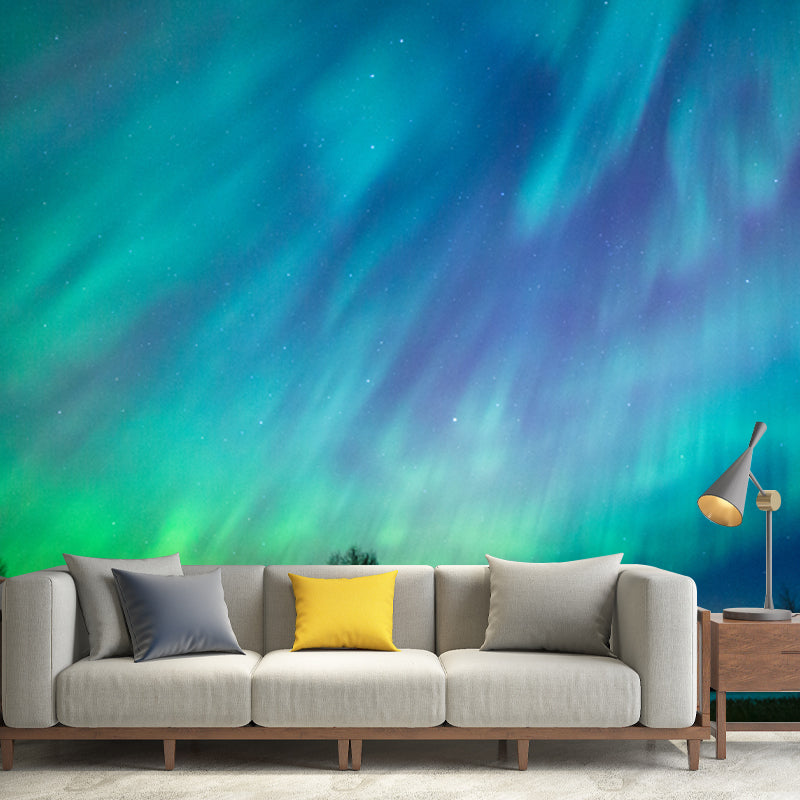 Photography Aurora Wall Covering Mural for Living Room, Blue, Custom Size Available