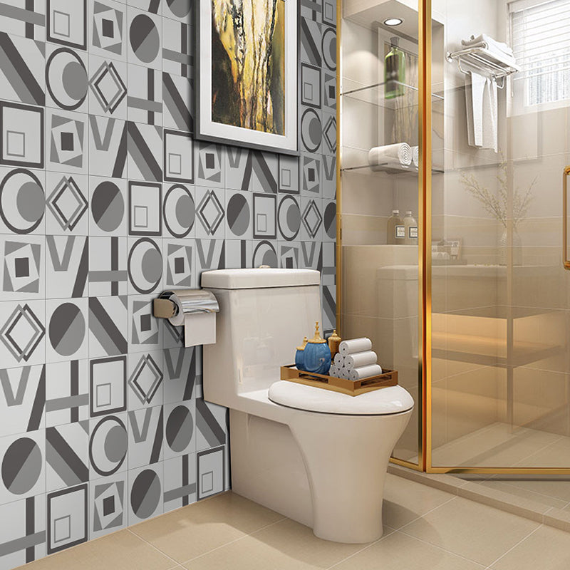 Grey Geometric Shape Wallpaper Panel Set Peel and Paste Modern Bathroom Wall Art