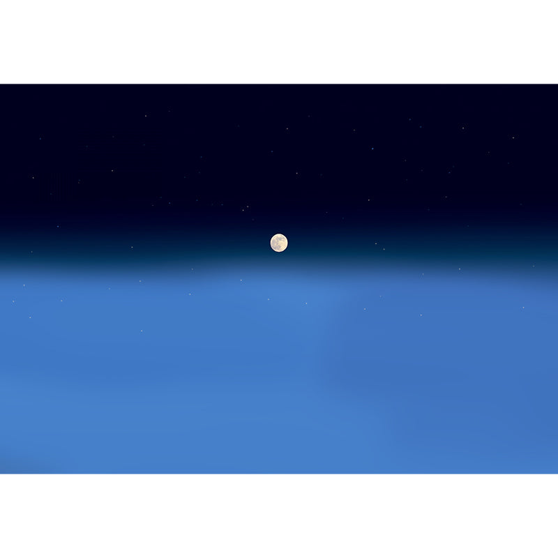 Large Distant Moon Mural Wallpaper Blue Non-Woven Wall Art, Washable, Custom Made