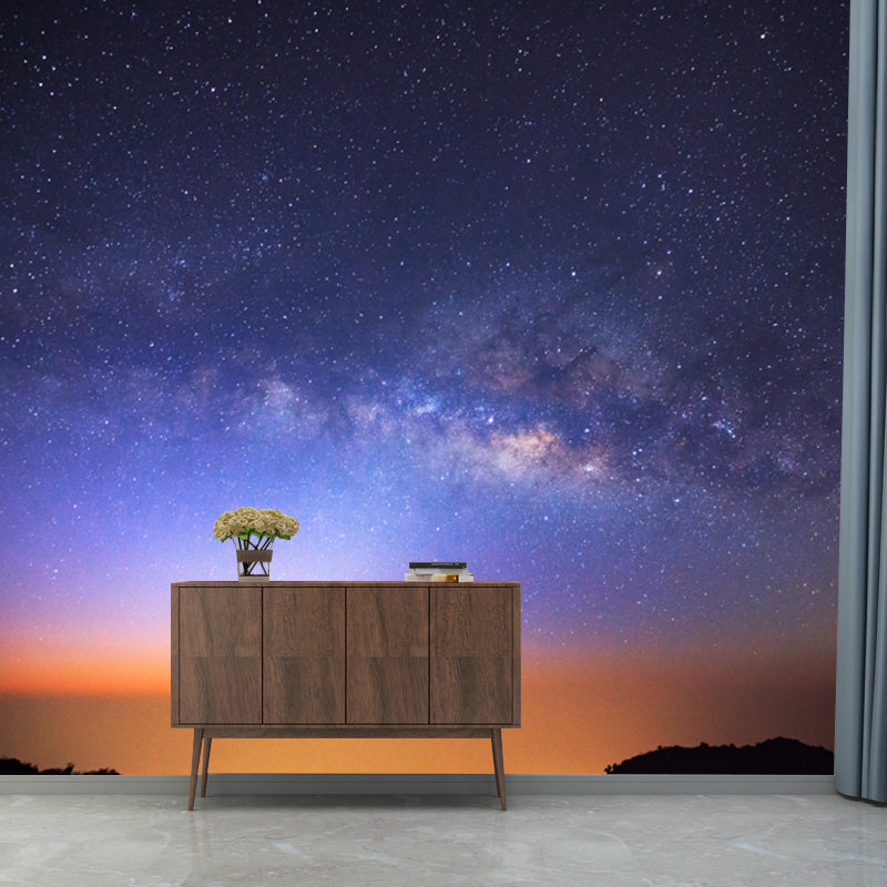 Washable Galaxy Moon Night Mural Decal Contemporary Non-Woven Wall Covering, Custom Print