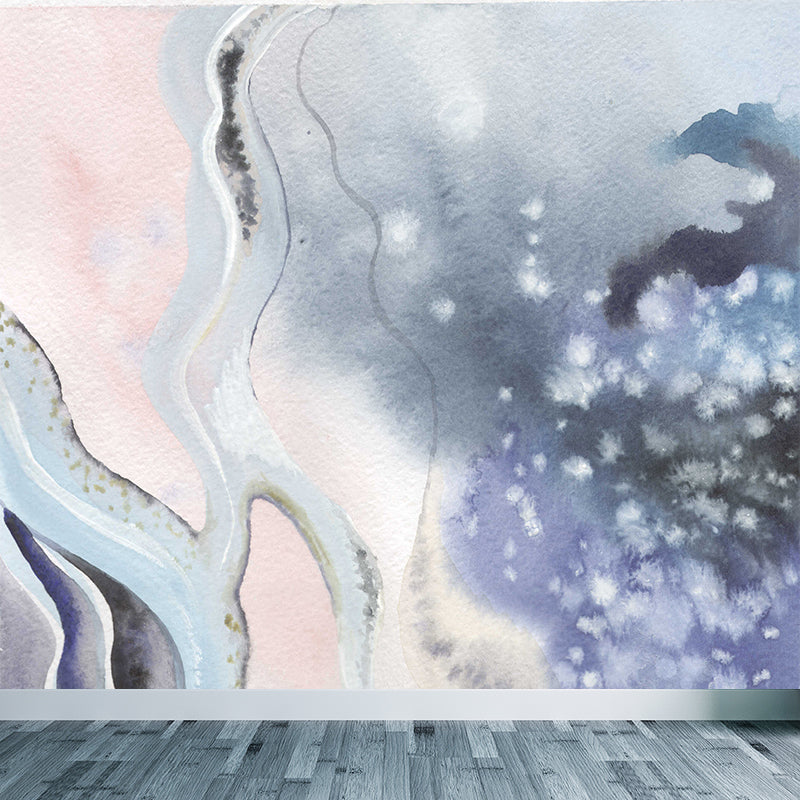 Light Color Abstract Graphic Mural Stain Resistant Contemporary Bathroom Wall Covering