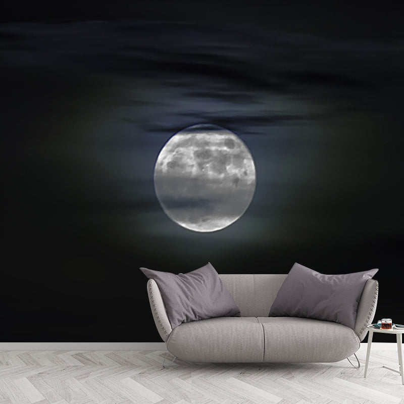 Moon Behind Cloud Scenery Mural Modern Waterproofing Bedroom Wall Art, Custom Size