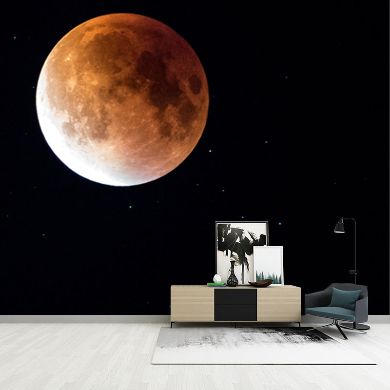Astronomy Moon Mural Wallpaper Contemporary Smooth Wall Decor in Yellow on Black