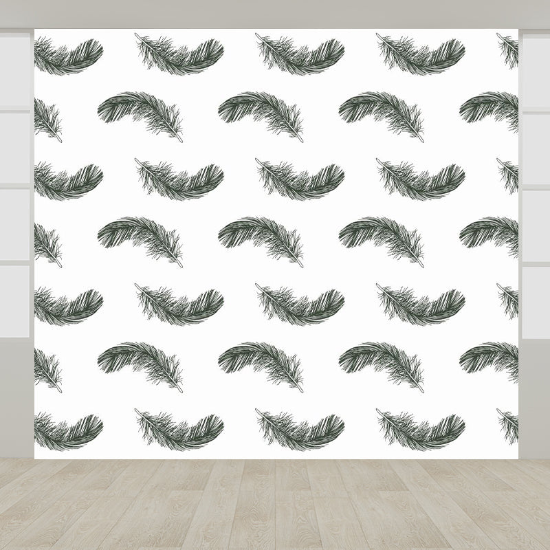 Feather Print Mural Decal Contemporary Non-Woven Textured Wall Covering in Soft Color