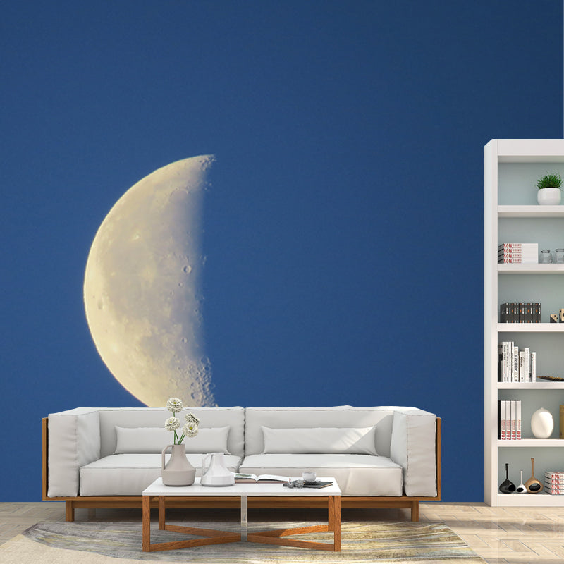 Minimalistic Half-Moon Mural in Blue Living Room Wall Decor, Custom Size Available