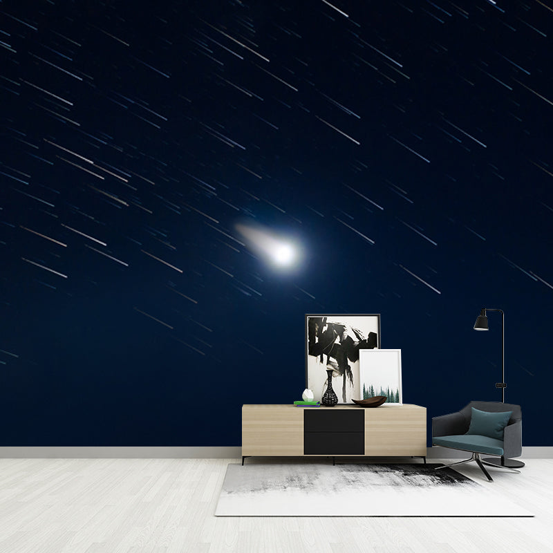 Dazzling Shooting Stars Mural Wallpaper for Bedroom, Black-White, Made to Measure