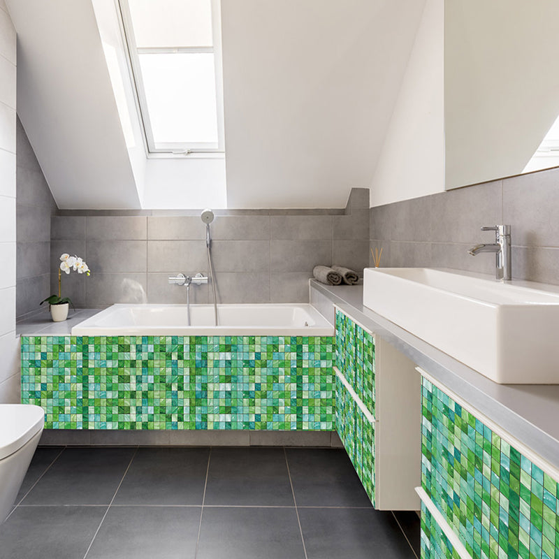 PVC Green Wallpaper Border Bohemian Mosaic Tile Self-Sticking Wall Decor, 7.9' L x 8" W