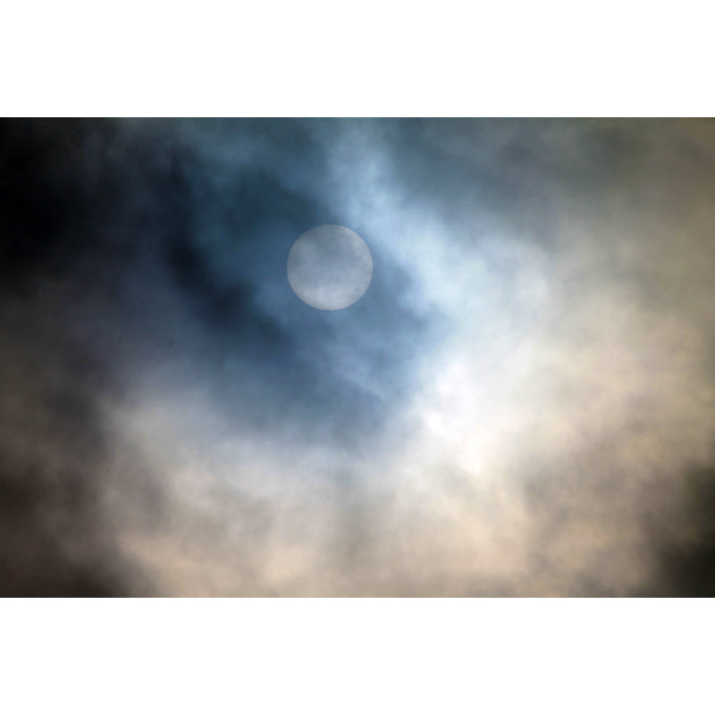 Moon and Foggy Sky Mural Blue-Yellow Modern Style Wall Decoration for Living Room