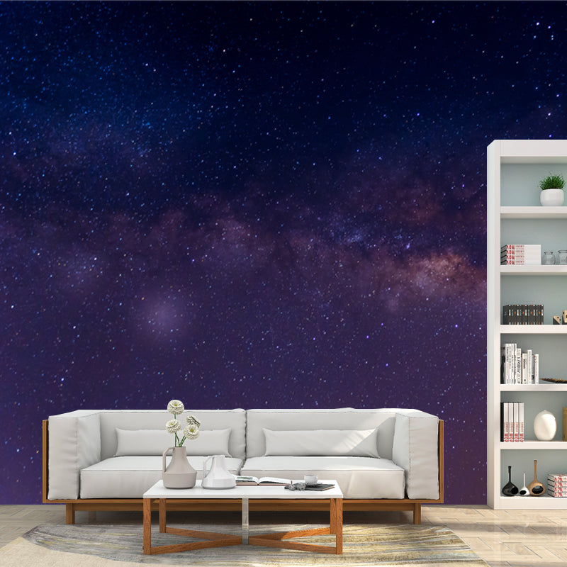 Modern Galaxies Wallpaper Mural Non-Woven Washable Purple-Blue Wall Decor for Bedroom