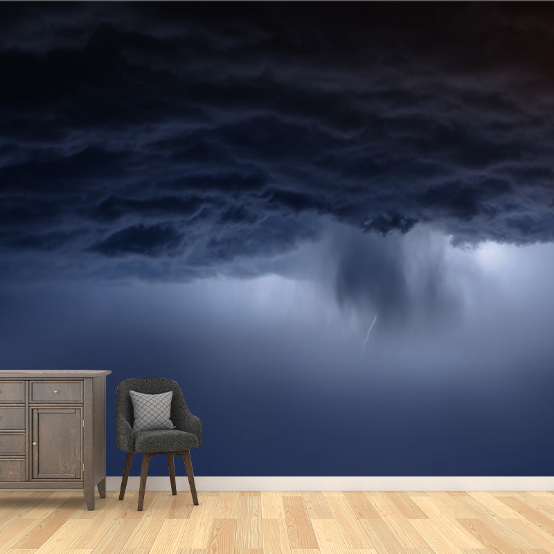 Modern Art Storm Mural Decal Non-Woven Cloth Waterproof Blue Wall Covering for Home