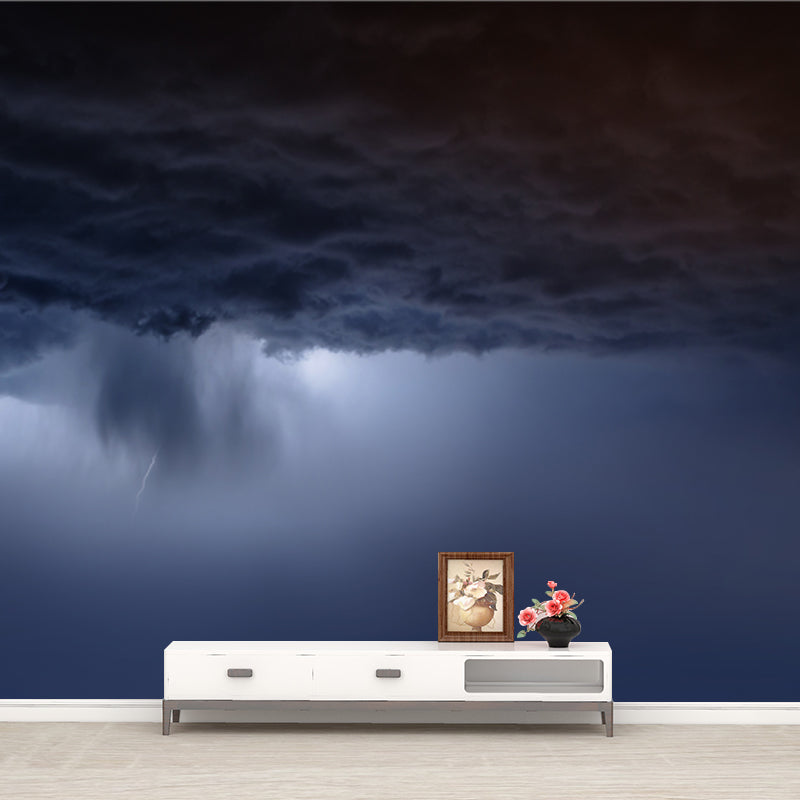 Modern Art Storm Mural Decal Non-Woven Cloth Waterproof Blue Wall Covering for Home