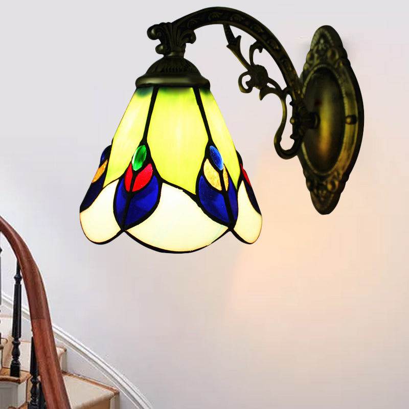 Antique Tiffany Green Wall Lamp Peacock 1 Bulb Stained Glass Sconce Light for Bedroom Lighting