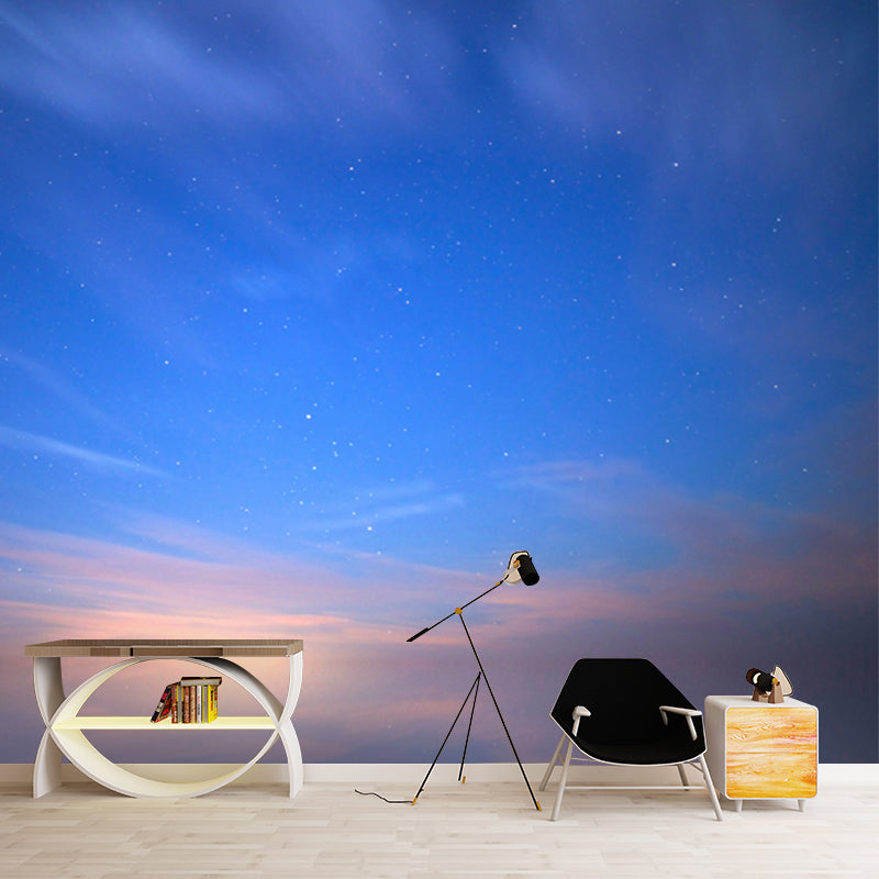 Custom Photo Print Modern Mural with Hidden Moon and Starry Sky Pattern in Blue-Brown
