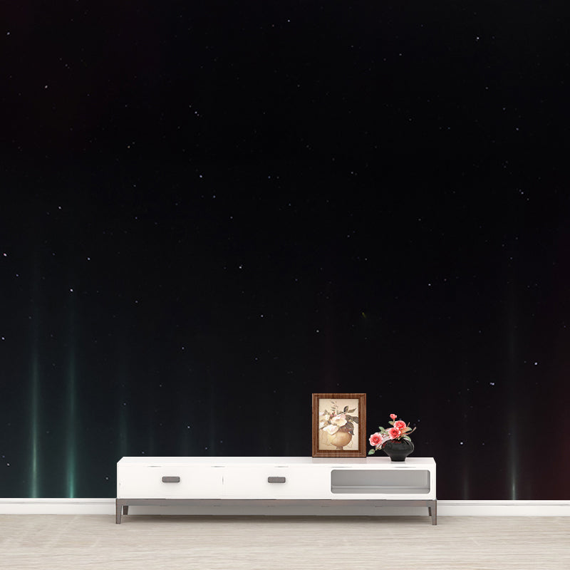 Rays of Aurora Borealis Mural Wallpaper Modern Art Smooth Wall Covering in Black