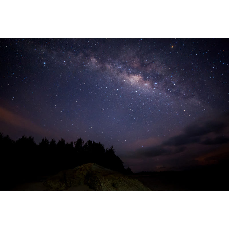 Huge Scenery Wall Paper Mural Modern Enchanting Night Mountain with Starry Sky Wall Decor in Purple-Black