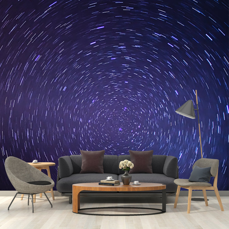 Huge Night Sky Wallpaper Mural Washable Modern Living Room Wall Covering in Blue-Purple