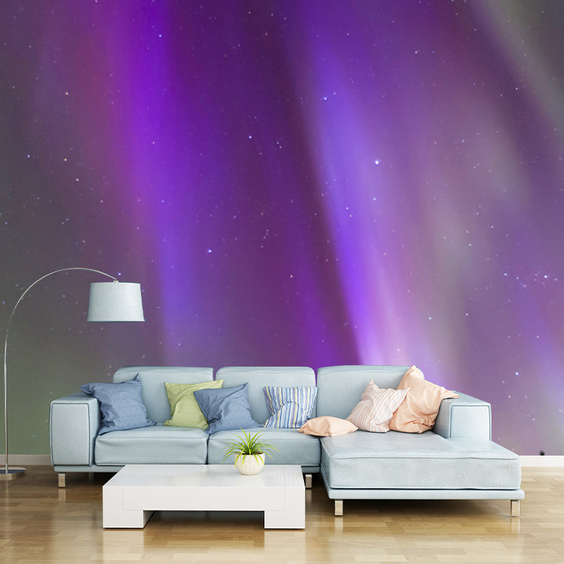 Purple Aurora Rays Mural Decal Stars View Modern Waterproofing Wall Covering for Bedroom