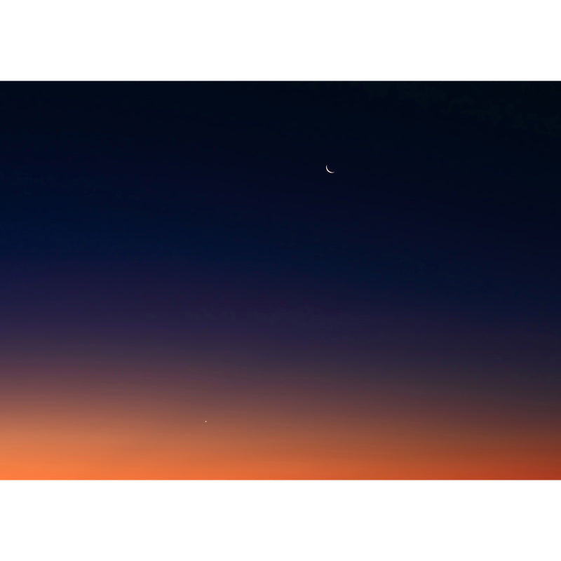 Orange-Blue Modern Style Mural Big Night Sky with Distant Crescent Wall Decor for Home