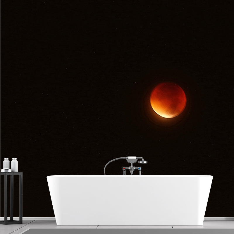 Black-Red Blood Moon Mural Moisture Resistant Modernist Living Room Wall Covering