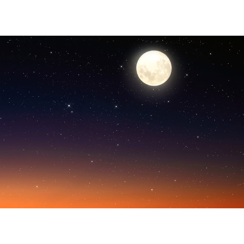 Personalized Photography Modern Mural with Full Moon and Starry Sky Pattern in Black-Orange