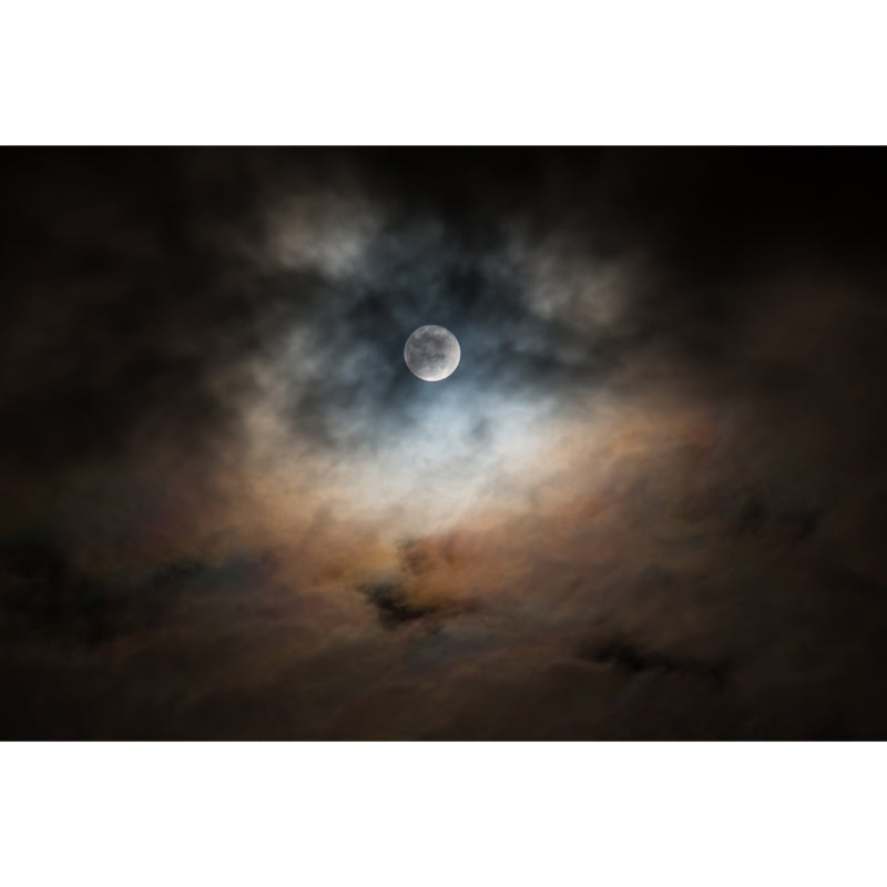 Full Moon Behind Clouds Mural Black-Yellow Modern Style Wall Art for Living Room